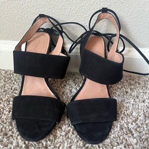 Madewell The Octavia Ankle Wrap Black Tassel Heel Sandal Size Medium 8